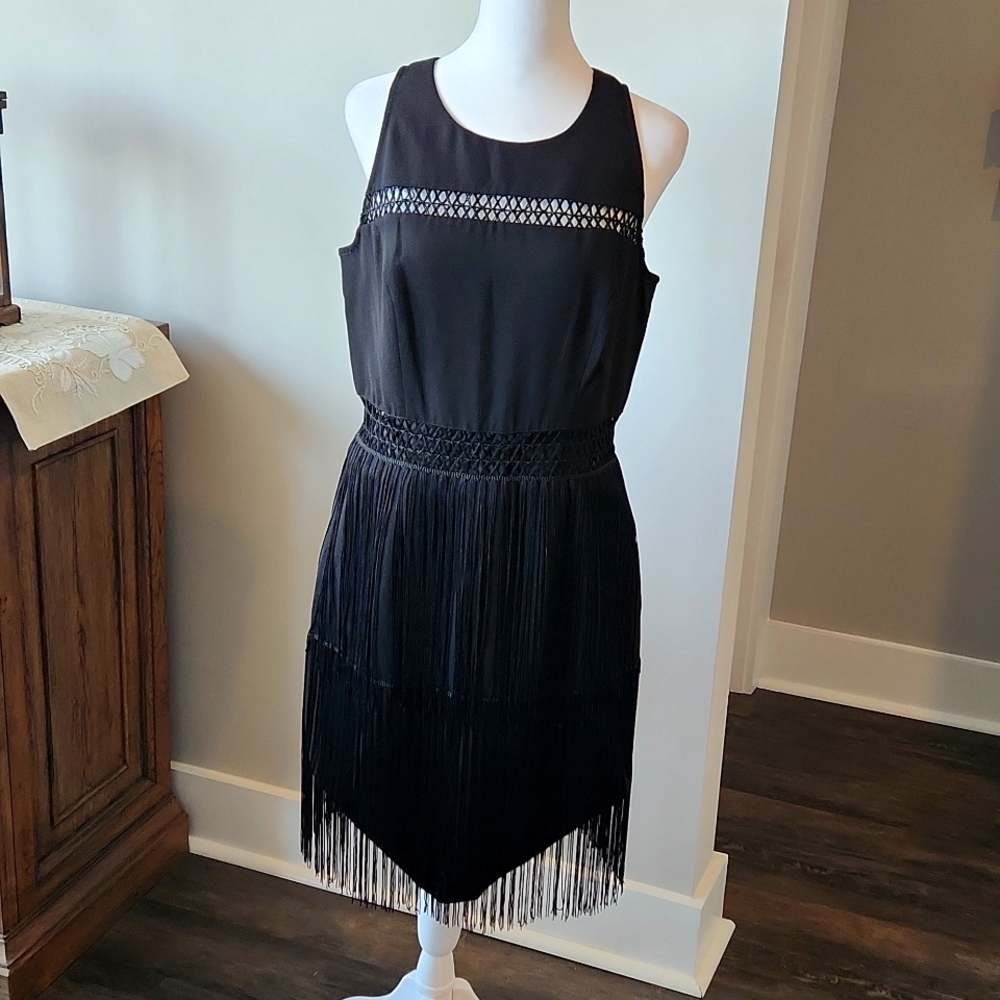 Aidan Mattox Black fringe dress